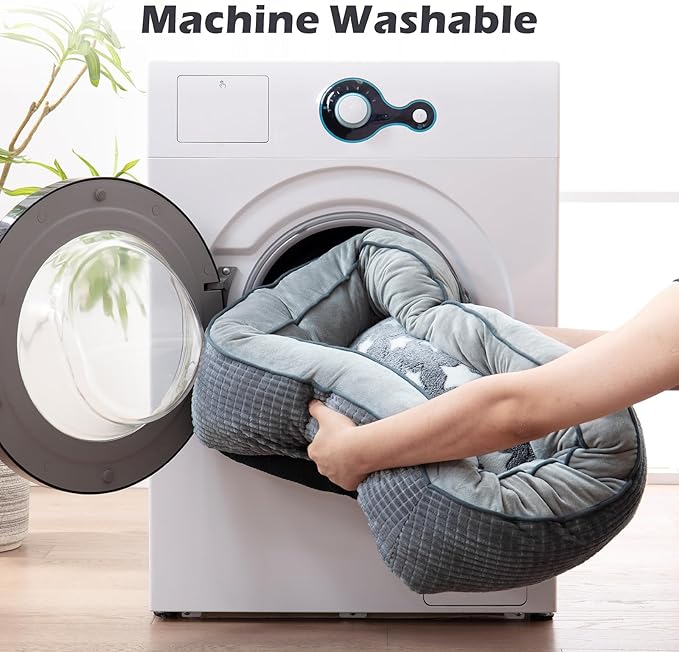 SIWA MARY Dog Beds for Medium Large Dogs, Washable Pet Bed with Wide Sides, Pentagram Pattern Design, Warming Soft Orthopedic Puppy Bed for Pet Sleeping, Non-Slip Bottom