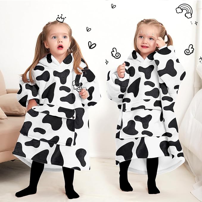 KFUBUO Wearable Blanket Hoodie for Kids Toddlers Sherpa Blanket Sweatshirt With Pocket Cute Hoodies 2-6 Year Old Girl Boy Birthday Gifts Cow