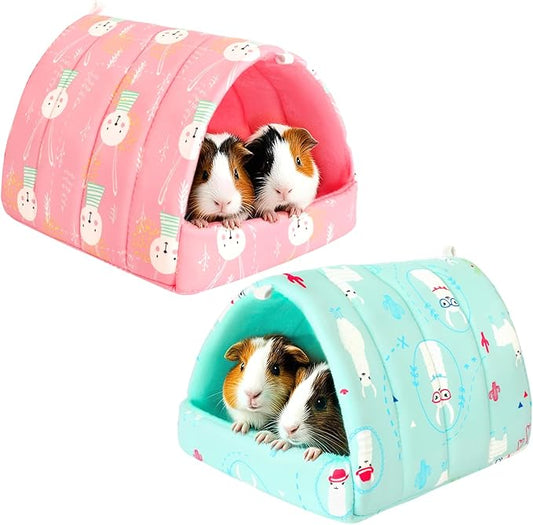 UPINS 2 Pack Guinea Pig Bed, Guinea Pig Hideout Washable Small Animal House Cage Accessories for Dwarf Rabbits Chinchillas Hamsters Hedgehogs Ferrets Bearded Dragons and Rats