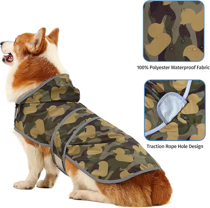 Dog Raincoat Hooded,Waterproof Rain Coat for Dogs with Adjustable Belly Strap,Reflective Strips, Lightweight Slicker Poncho Rain Jacket for Small Medium Large Dogs