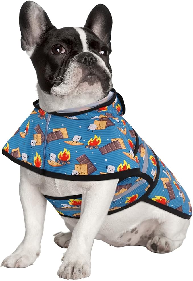 HDE Dog Raincoat Jacket Reflective Adjustable Hooded Pet Poncho Rain Coat with Leash Hole for Small to X-Large Dogs Happy Camper - S