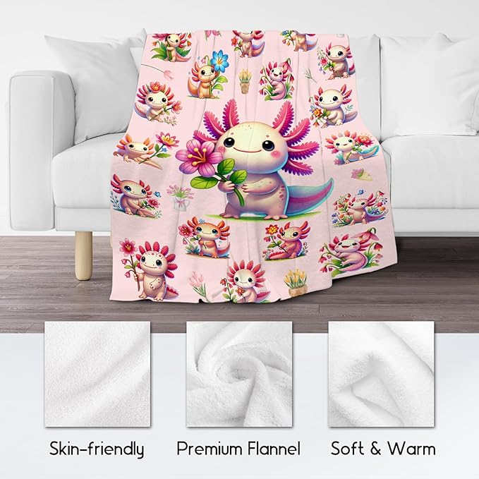 Girls Blankets Gifts Axolotl Blanket for Toddlers Kids Granddaughter, 30"x40" Cute Flannel Throw Gifts for Sofa Couch