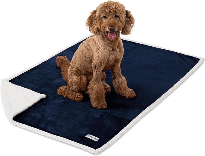 PetAmi Waterproof Dog Blanket for Medium Large Dog Puppy Cat Throw for Couch Cover Leakproof Protection, Sherpa Fleece, Reversible Soft Washable 60x40 Navy Blue