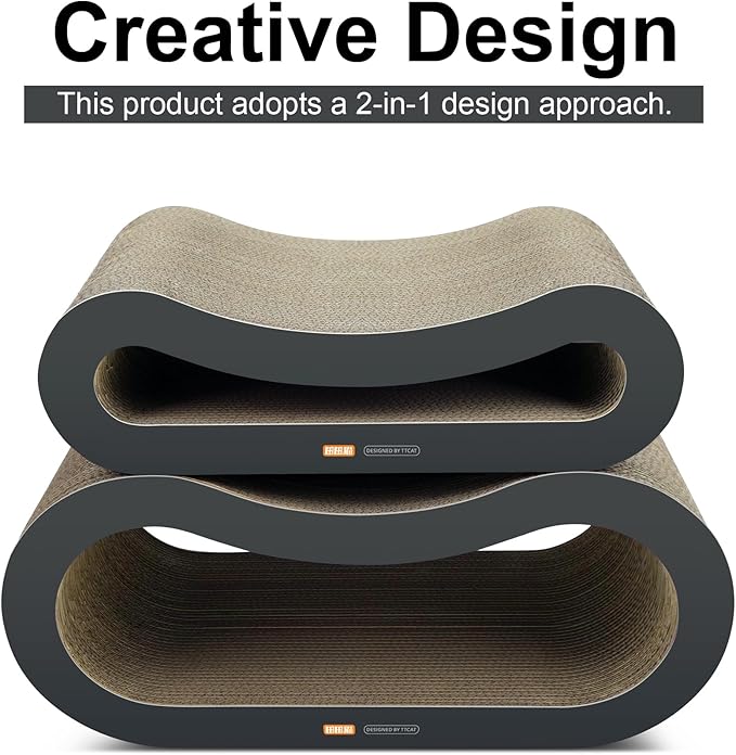 TTCAT Cat Scratching Pad, 2 in 1 Corrugated Cardboard Cat Scratcher Lounge for Indoor Cats, Durable Cat Scratching Board Reversible with Catnip for Furniture Protection.