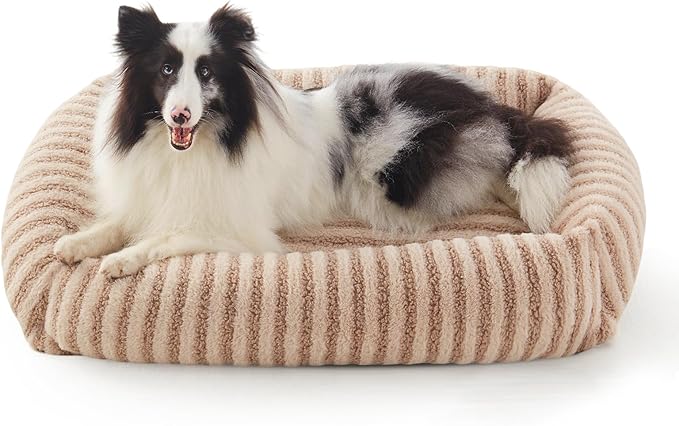 MIXJOY Dog Bed Large Size, Washable Large Dog Beds with Removable Cover, Rectangle Pet Beds for Big Dogs, Soft Warming Calming Pet Bed with Non-Slip Bottom, 36"x27"x8", Beige