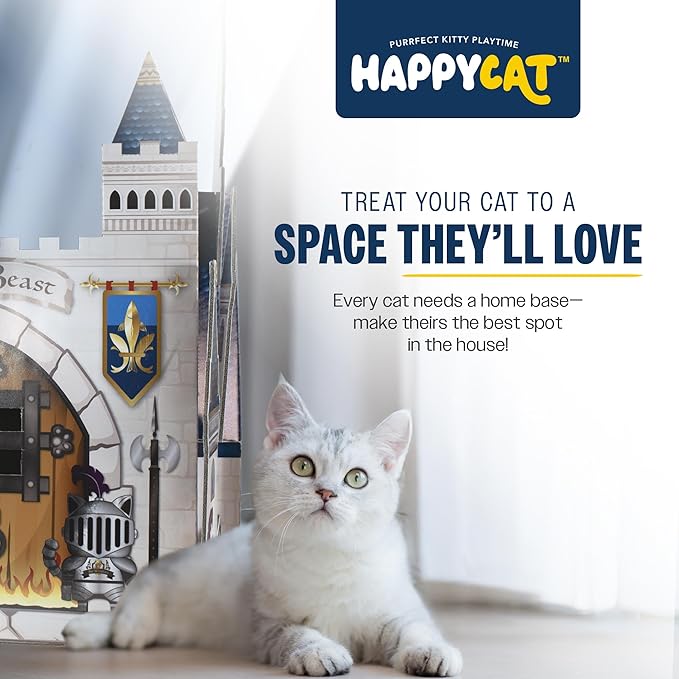 HappyCat Castle Cat Scratcher House - Royal Cardboard Cat Playhouse with Multi-Level Design & Spacious Interior - Perfect Scratcher for Indoor Cats