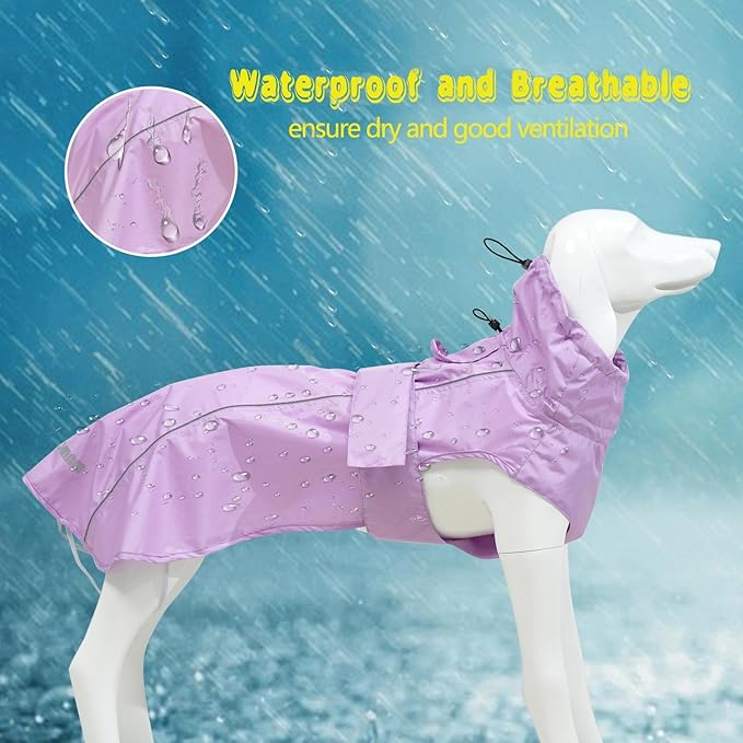 Adjustable Waterproof Dog Raincoat for Dogs,Lightweight Pet Rain Jacket Puppy Clothes with Reflective Strip for Small Medium Large Dogs (Light Purple, XX-Large)