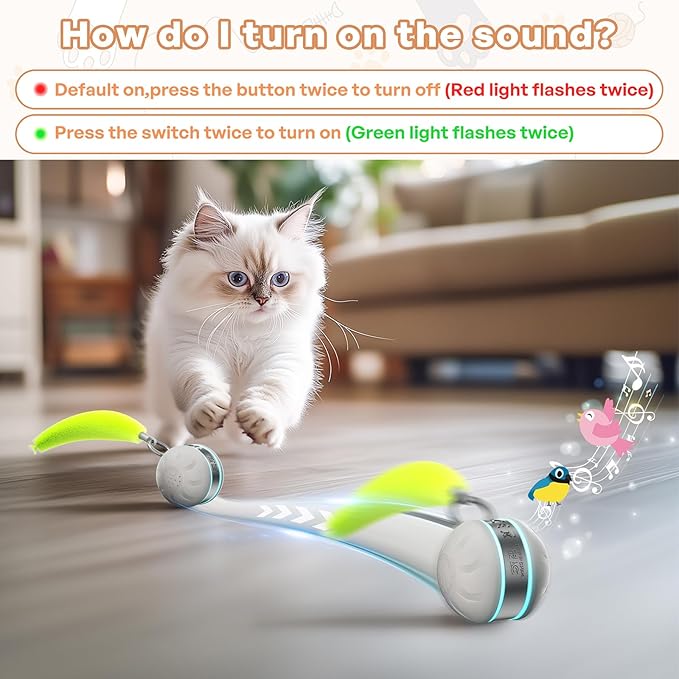 Speedy 2.0 Tail Interactive Cat Toys for Bored Indoor Adult Cats with 3 Tails,Automatic Cat Toy Ball Self Moving Chirping,Smart Kitten Rechargeable Cat Balls for Enrichment Exercise Essentials (Grey)