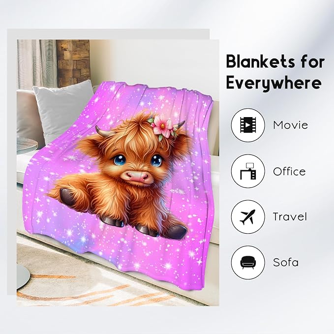 Kids Blanket Highland Cow Gifts for Kids Girls - Soft Lightweight Flannel Throws for Couch, Sofa 40"x50"