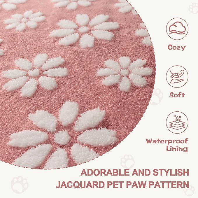 Waterproof Blanket for Dog Cat or Adult, Cute 3D Textured Flower Dog Blanket for Bed Couch Sofa, Soft Liquid Pee Proof Pet Furniture Protector, 50"x60", Pink