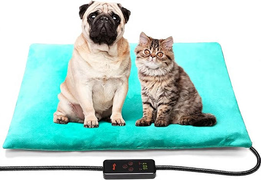 Toozey Dog Cat Heating Pad, 6 Temp Settings Timer, Chew-Proof Cord, 28x20in, Green