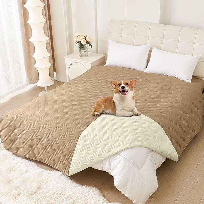 hyha Waterproof Dog Blanket, Reversible Pet Bed Blanket, Soft Sofa Couch Cover for Dogs Washable, Waterproof Pet Couch Covers for Sofa Puppy Cats Furniture Protector(82"x102", Camel/Beige)