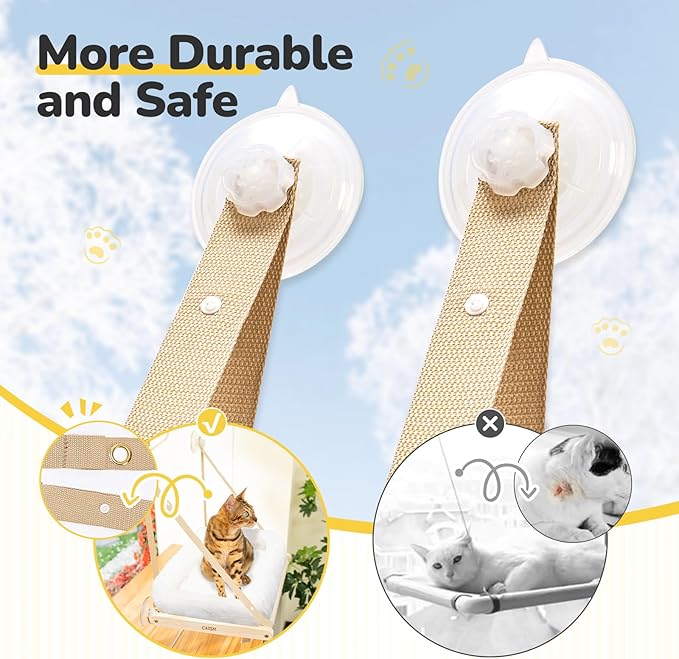 CATISM Cushion Cat Window Perch - Hammock - Window - Seat - Home - Cat Bed for Small to Medium Indoor Cats, Wooden, Machine Washable Cover, Foldable (Khaki, Cushion Bed Cover)