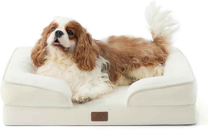 Bedsure Orthopedic Dog Bed Medium Size Dogs - Washable Medium Dog Cat Bed Waterproof, Comfort Pet Couch Sofa with Washable Removable Cover, Pets Bed with Nonskid Bottom, Ivory, 28"
