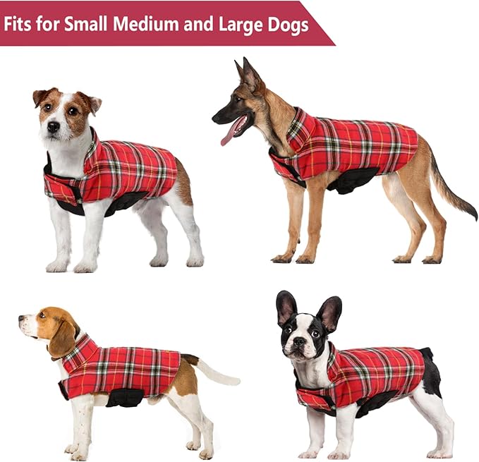 Kuoser Waterproof Dog Coat, Reversible Dog Jacket for Medium Dogs, Adjustable Durable Doggie Winter Coat Warm Puppy Cold Weather Apparel from Small to Large Breed, Bright Red M
