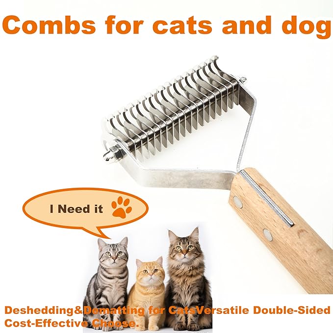 Undercoat Rake for Dogs Brush for cat shedding tool Grooming Comb19Blade Dematting Tool Pet Brush Dual Side Large Medium Small Dogs and Cats Shedding Brush, Premium Wood Handle