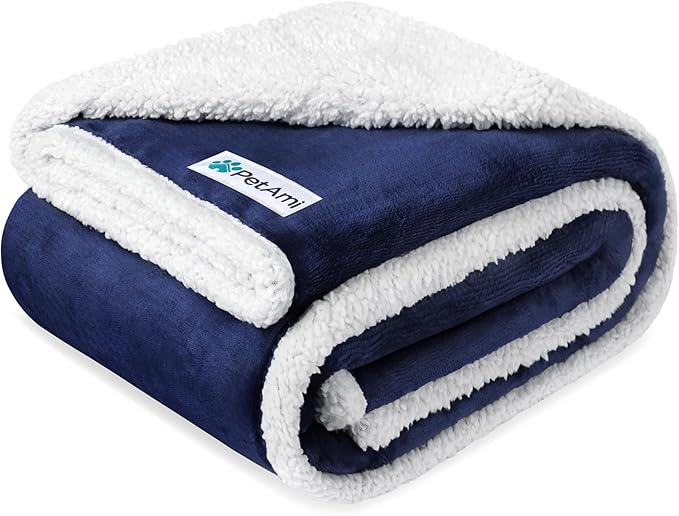 PetAmi Waterproof Dog Blanket for Small Medium Dog Puppy Cat Throw for Couch Cover Leakproof Protection, Sherpa Fleece, Reversible Soft Washable 29x40 Navy Blue