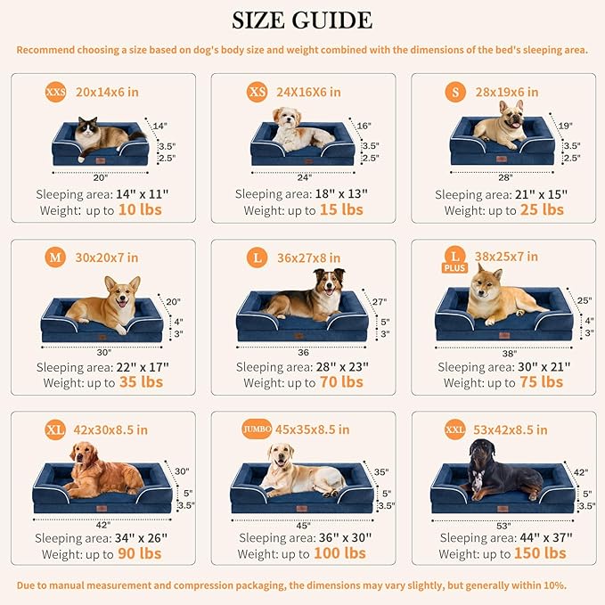 Comfort Expression Orthopedic Dog Bed for Small Dogs 20x14 Inch, Waterproof Supportive Egg Crate Foam Small Pet Bed with Removable Bolsters, Dog Couch with Washable Cover & Non-Slip Bottom, Navy Blue