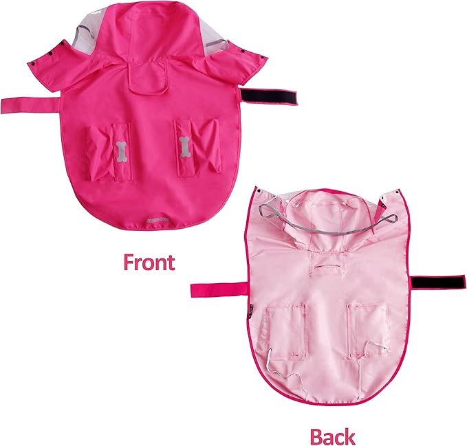Waterproof Dog Raincoat, Adjustable Reflective Lightweight Pet Rain Clothes with Poncho Hood (Large, Dark Pink)