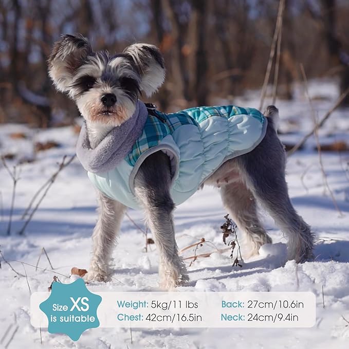 FUAMEY Dog Coat for Large Dogs,Waterproof Dog Winter Jacket with Harness Built in Puppy Cold Weather Coats Reflective Pet Vest with Zipper Warm Fleece Dogs Snowsuit Windproof Green Plaid XXL