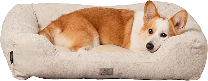 Furry's Paradise Cuddler Waterproof Bolster Pet Bed with Recycled Fibers and Non-Slip Bottom. (Brown Marble, Small)