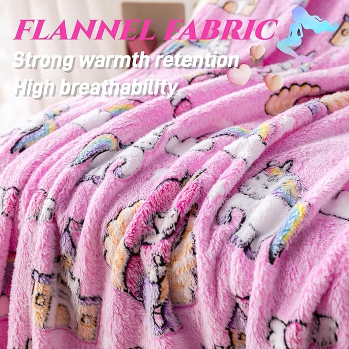Best Gift Halloween Mermaid Princess Pattern Blanket, Unicorn Blanket Glow in The Dark, 50" x 60", Pink