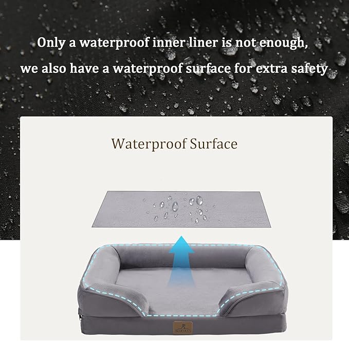 Bedfolks Orthopedic Dog Bed, Big Waterproof Dog Sofa Bed for Large Dogs, Egg Foam Pet Couch Bed with Removable Washable Cover and Nonslip Bottom, Dark Grey