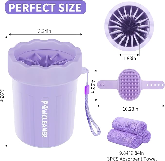 Dog Paw Cleaner, Washer, Muddy Pet Foot Cleaner for Small Medium Large Breed Dogs/Cats (with 3 absorbent towel) (Purple, Small)