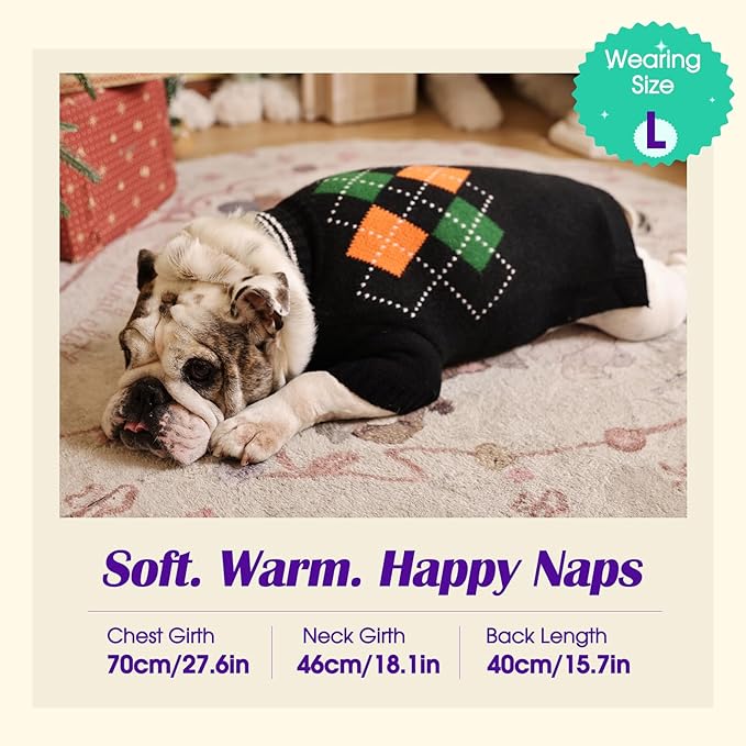 Boy Dog Sweater, Dog Sweaters for Large Dogs Boy, Winter Warm Pullover, Turtleneck Knit Dog Christmas Sweater with Sleeves, Soft Stretchy Knitwear for Cold Weather, Holidays - Black L