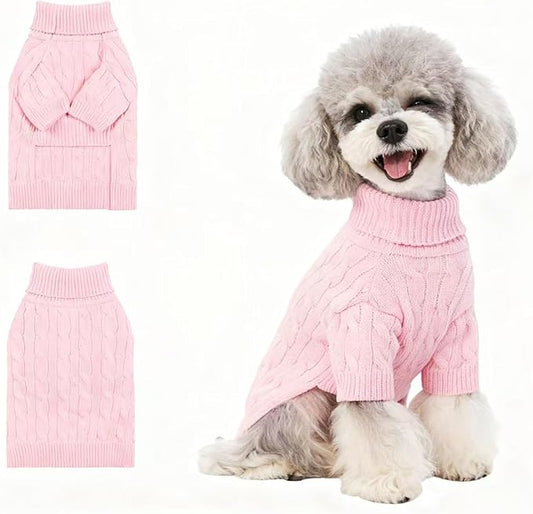 Small/Medium Dog Sweater, Warm Dog Winter Coat w/Sleeves, Comfortable High Neck Premium Dog Clothes for Mini Poodle-Best for Holidays, Daily Walks S Pink