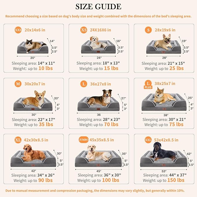 Comfort Expression Orthopedic Dog Bed for Small Dogs 20x14 Inch, Waterproof Supportive Egg Crate Foam Small Pet Bed with Removable Bolsters, Dog Couch with Washable Cover & Non-Slip Bottom, Grey