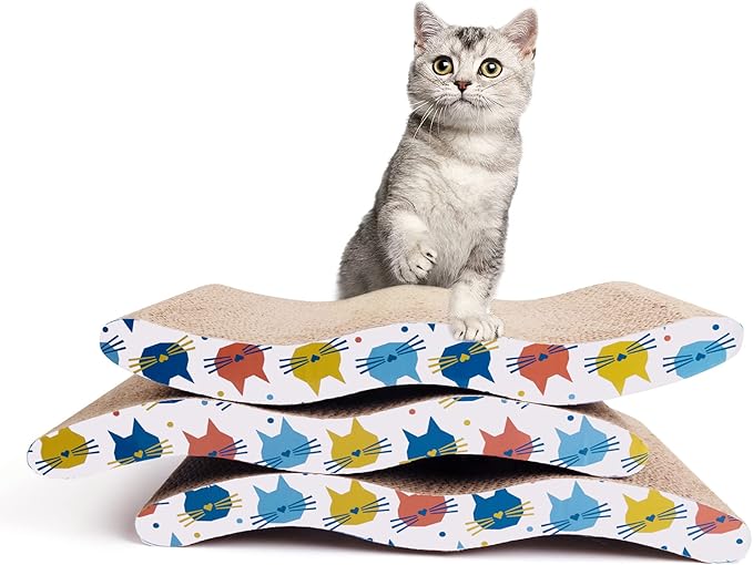 Pet Prime 3PCS Cat Scratcher Cardboard Board 3 Pack Cat Recycle Corrugated Scratching Pad Cat Scratching Lounge Sofa Bed Wave Shape Cat Scratch Pad with Catnip (3PCS)
