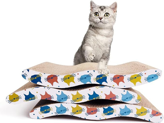Pet Prime 3PCS Cat Scratcher Cardboard Board 3 Pack Cat Recycle Corrugated Scratching Pad Cat Scratching Lounge Sofa Bed Wave Shape Cat Scratch Pad with Catnip (3PCS)