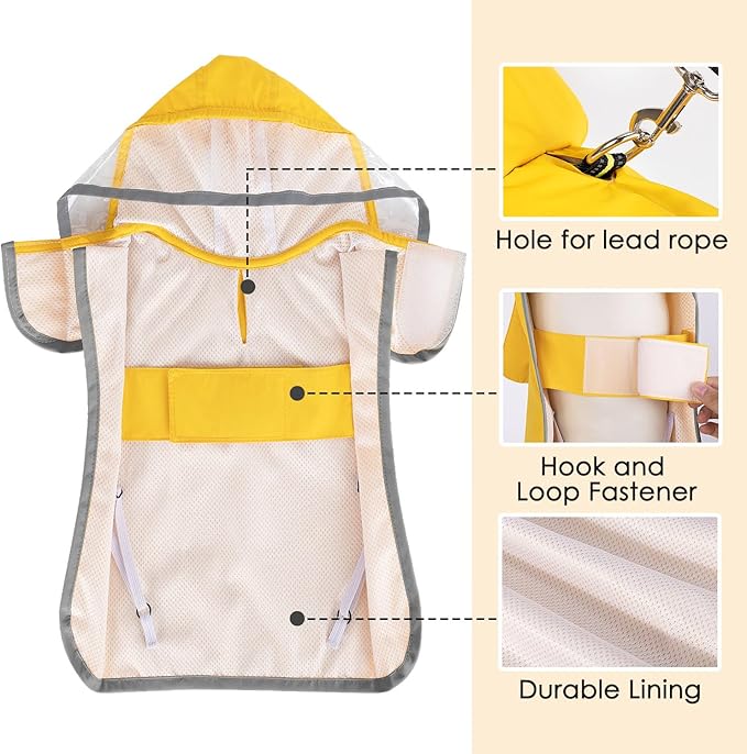 SlowTon Dog Raincoat, Adjustable Dog Rain Jacket Clear Hooded Double Layer, Waterproof Poncho with Reflective Strip Straps and Storage Pocket for Small Medium Large Dogs(XXL)