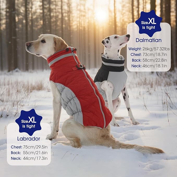 FUAMEY Dog Coat for Small Dogs,Waterproof Dog Winter Jacket with Harness Built in Puppy Cold Weather Coats Reflective Pet Vest with Zipper Warm Fleece Dogs Snowsuit Windproof Red XS