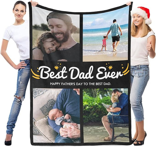 Personalized Dad Blanket, Custom Blanket with Photo, Customized Photo Blankets, Customizable Blankets, Personalized Birthday Gifts for Dad, Baby, Kid, Family
