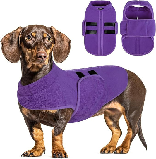 Queenmore XL Dog Sweaters, Soft Fleece Vest Pullover Dog Jacket with Leash Hole, Warm Winter Dog Clothes Cold Weather Doggy Dachshund Sweater for Large Dogs Cats Boy or Girl (Lavender, XL)
