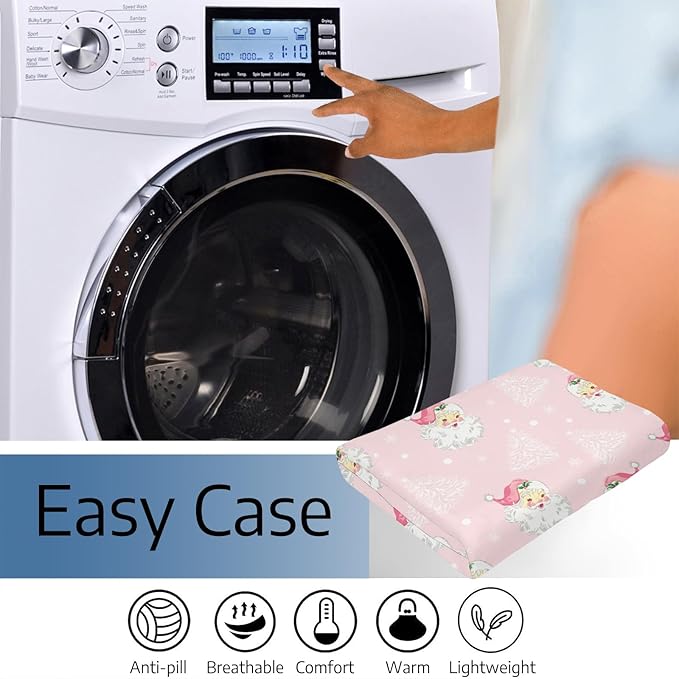 Christmas Santa Claus Throw Blankets, Xmas Tree Soft Anti Pilling Flannel Blanket, Winter Snowflake Decorative Lightweight Pink Blanket, 40x50 Inches Sofa Fleece Blanket for Girl Children