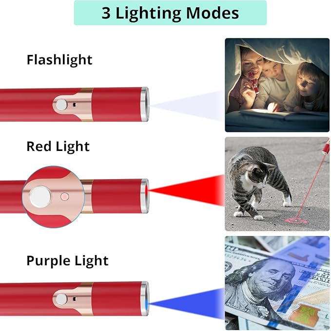 TBTeek Cat Toys for Indoor Cats, 2 Pieces, Rechargeable, 7 Adjustable Patterns, Interactive Kitten Pet Dog Chase Toy for Cats Fun Playing Exercise（Red）