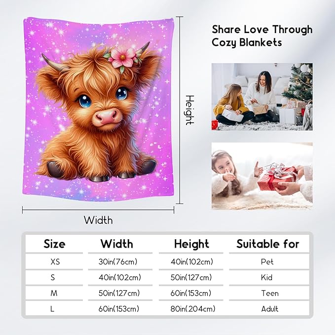 Kids Blanket Highland Cow Gifts for Kids Girls - Soft Lightweight Flannel Throws for Couch, Sofa 30"x40"