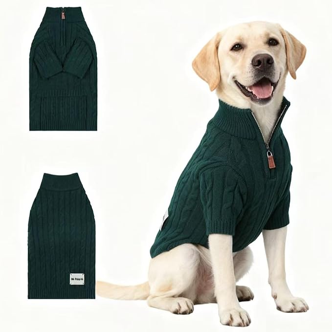 Medium/Large Dog Sweater, Warm Dog Winter Coat w/Sleeves, Comfortable High Neck Premium Dog Clothes for Labrador-Best for Holidays, Daily Walks XL Green