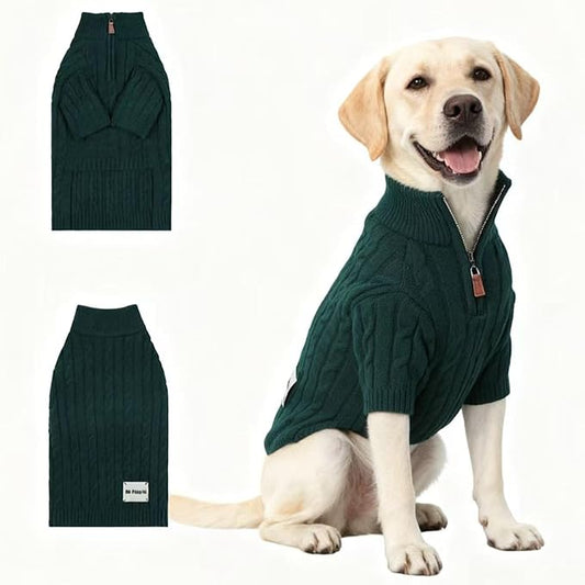 Medium/Large Dog Sweater, Warm Dog Winter Coat w/Sleeves, Comfortable High Neck Premium Dog Clothes for Labrador-Best for Holidays, Daily Walks XL Green