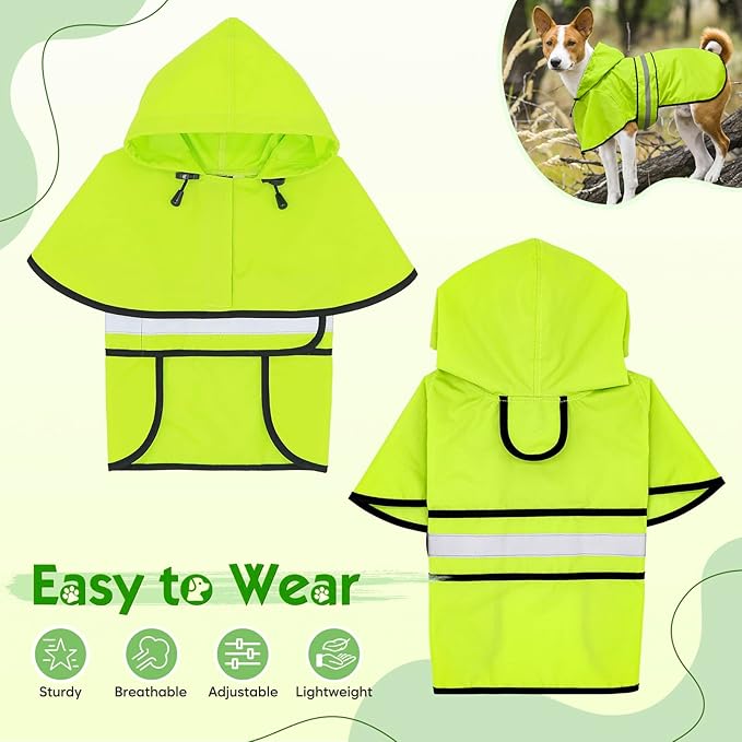 Dog Raincoat - Waterproof Dog Rain Jacket with Leash Hole, Lightweight Hooded Pet Rain Coats, Reflective Doggy Slicker Poncho for Dogs Walking(M, Green)