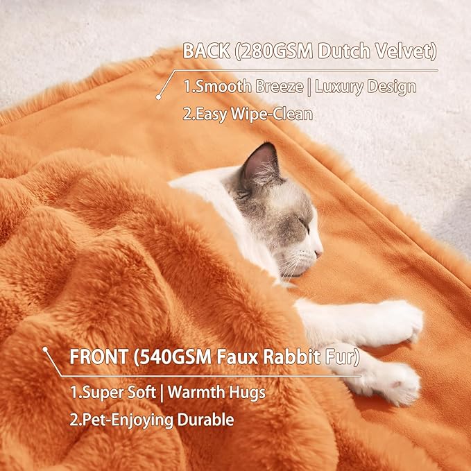 Dog Blanket Ultra Soft Fuzzy Faux Fur Cat Blankets for Indoor Cats Ultra Soft Plush Faux Fur Machine Washable Reversible Pet Throw Protector for Couch Furniture 39"X 30" Orange