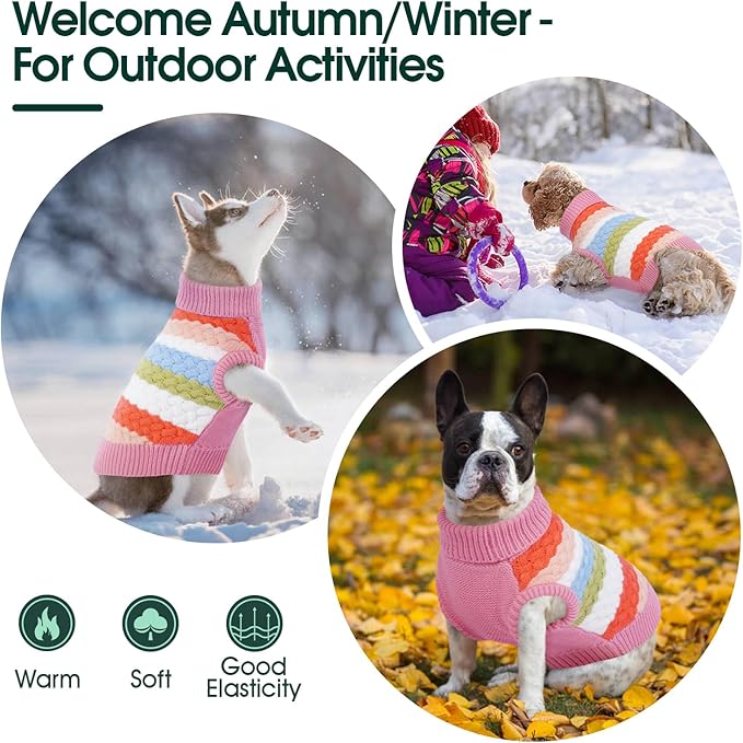 Kuoser Dog Sweater, XS Dog Sweater Pet Cable Knitted Pullover Warm Clothes, Puppy Turtleneck Classic Knitwear Soft Thickening Christmas Outfit, Cold Weather Thermal Wear for Small Dogs, Pink XS