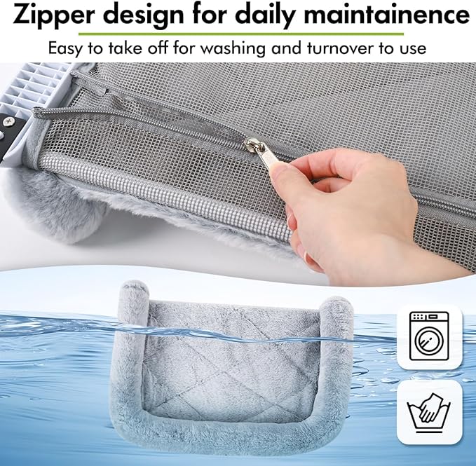 Cat Window Sill Perch with Large Bolster, Easy to Adjust & Assemble Cat Window Seat for Windowsill & Bedside, Pet Hammock Bed for Large Cats and Kittens (Grey, L)