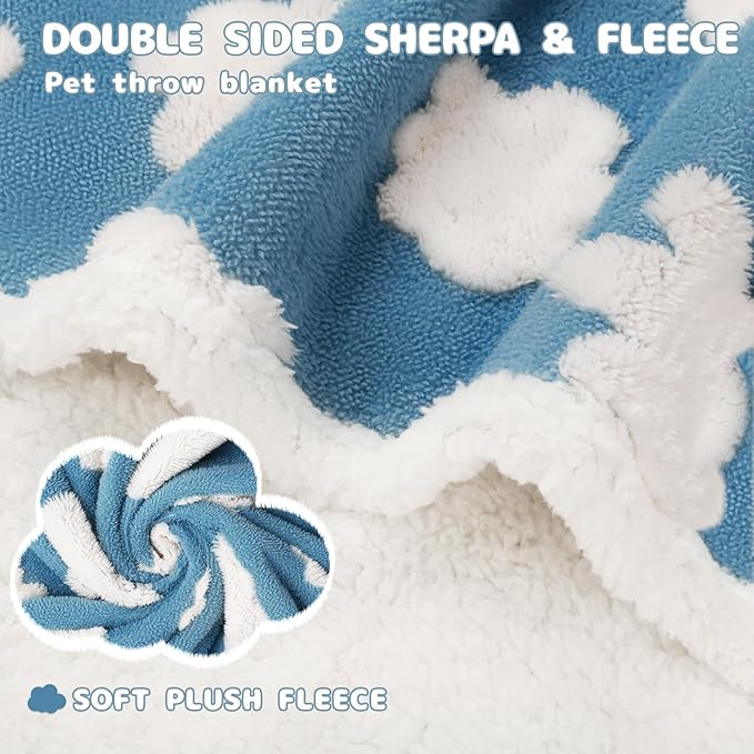 Luciphia Waterproof Pet Blanket for Medium Large Dogs Washable Fluffy Thick Jacquard Shag Fleece Warm Sherpa 3D Textured Flower Print for Cats Puppy Couch Protection (Blue Cloud,67x57 inches)