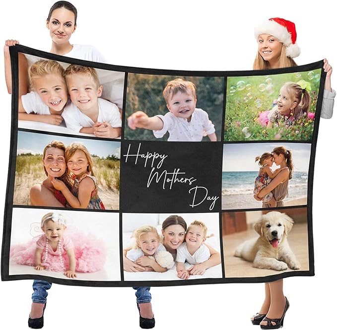 Personalized Blanket with Photo, Custom Blanket, Customized Picture Blankets, Customizable Photo Blankets, Personalized Mothers Day Birthday Gifts for Mom, Baby, Kid, Family