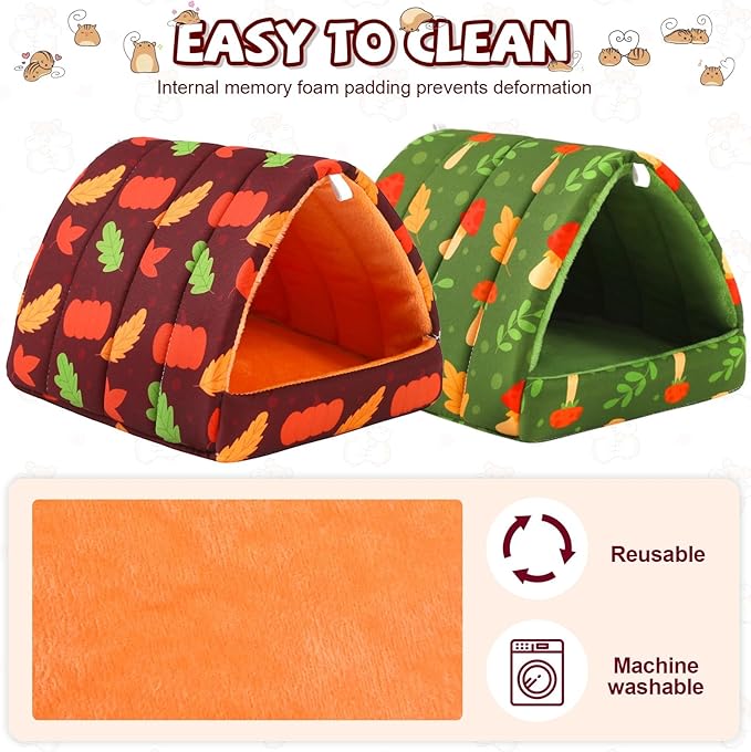 UPINS 2 Pack Guinea Pig Bed, Guinea Pig Hideout Washable Small Animal House Cage Accessories for Dwarf Rabbits Chinchillas Hamsters Hedgehogs Ferrets Bearded Dragons and Rats