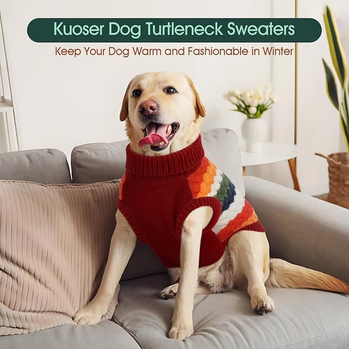 Kuoser Dog Sweater, Pet Cable Knitted Pullover Puppy Warm Clothes, Dog Turtleneck Classic Knitwear Soft Thickening Outfit, Cold Weather Xmas Thermal Wear for Large Size Dogs, Red 3XL